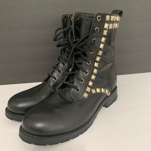 Frye black rogan studded lace-up combat boots